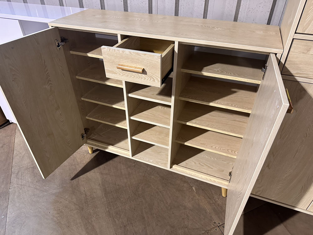 淺木紋雙門收納櫃附抽屜